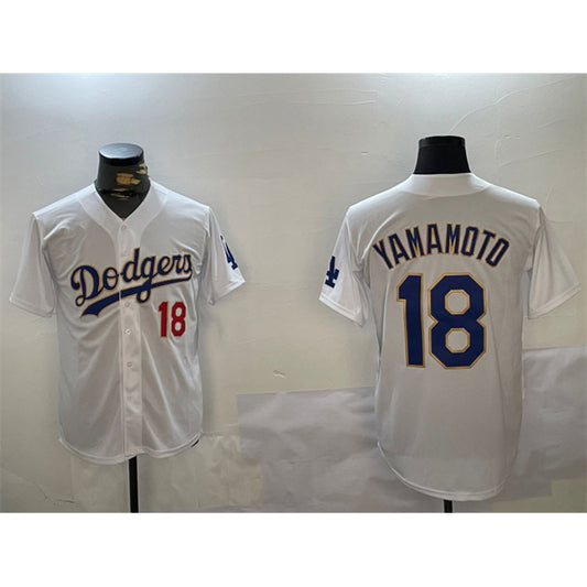 Los Angeles Dodgers #18 Yoshinobu Yamamoto White Gold RONA Home Limited Stitched Jerseys