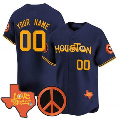 Custom Houston Astros Love Street & Peace Sign Patch Vapor Premier Limited Jersey V2 ¨C Navy RONA