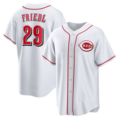 Cincinnati Reds #29 TJ Friedl White RONA Home Replica Jersey
