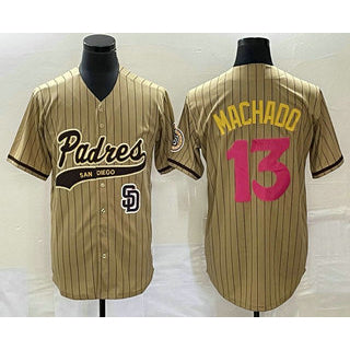 San Diego Padres #13 Manny Machado Tan RONA Pinstripe 2023 City Connect Cool Base Stitched Jersey