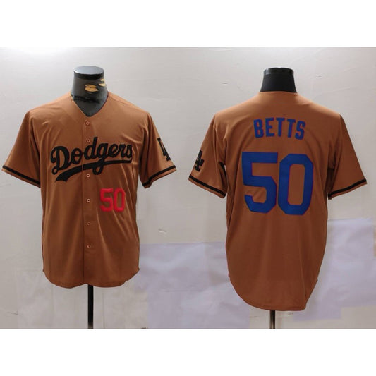 Los Angeles Dodgers #50 Mookie Betts Number Olive RONA Cool Base Limited Stitched Jersey 2