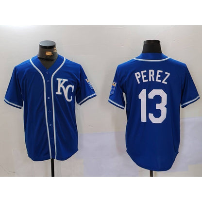 Kansas City Royals #13 Salvador Perez Blue RONA KC Cool Base Stitched Jersey