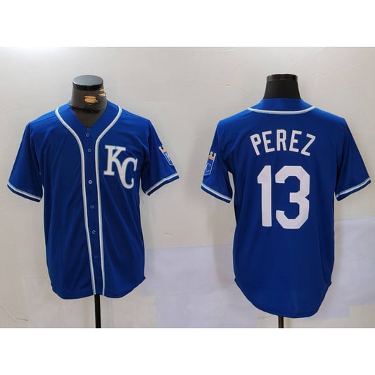 Kansas City Royals #13 Salvador Perez Blue RONA KC Cool Base Stitched Jersey