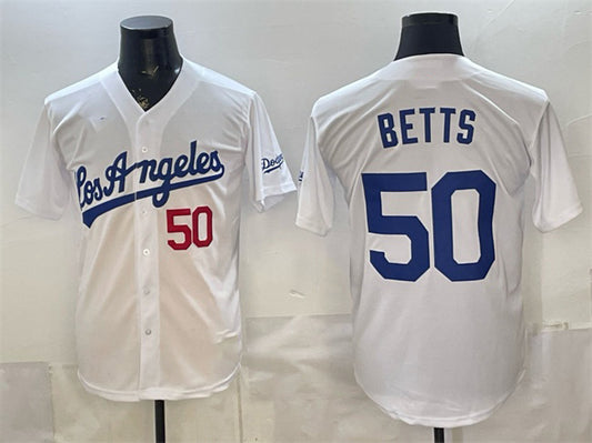 Los Angeles Dodgers #50 Mookie Betts White RONA Alternate Stadium Stitched Jersey