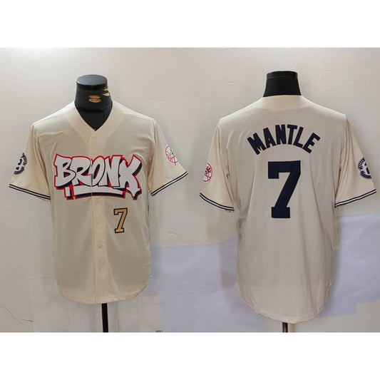 New York Yankees #7 Mickey Mantle Cream RONA Limited Stitched Jerseys