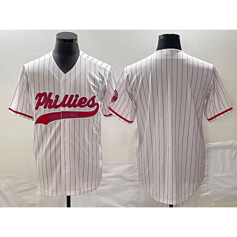 Philadelphia Phillies Blank White RONA Pinstripe Cool Base Stitched Jersey