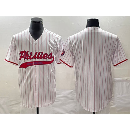 Philadelphia Phillies Blank White RONA Pinstripe Cool Base Stitched Jersey
