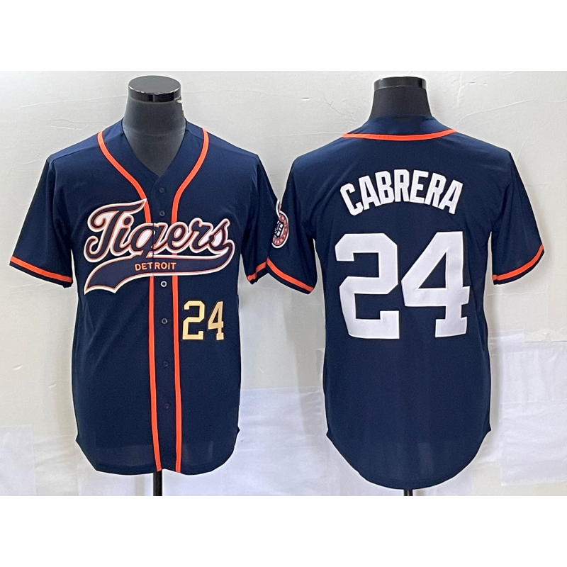 Detroit Tigers #24 Miguel Cabrera Number Navy Blue RONA Cool Base Stitched Jersey