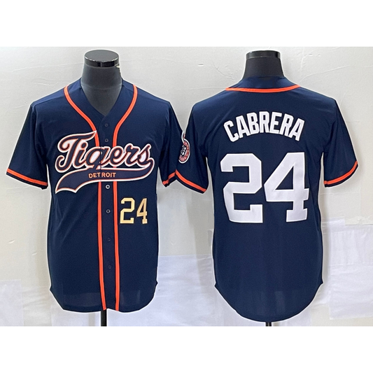 Detroit Tigers #24 Miguel Cabrera Number Navy Blue RONA Cool Base Stitched Jersey