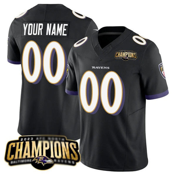 Custom B.Ravens Active Player Black RONA 2023 F.U.S.E. AFC North Champions Vapor Limited Stitched Jersey