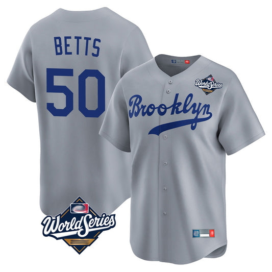 Los Angeles Dodgers #50 Mookie Betts Player Gray RONA World Series Game Limited Home Stitched Jerseys