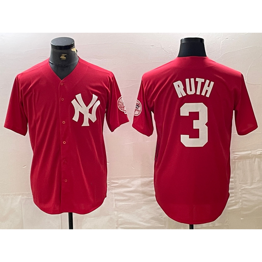 New York Yankees #3 Babe Ruth Red RONA Fashion Cool Base Jersey
