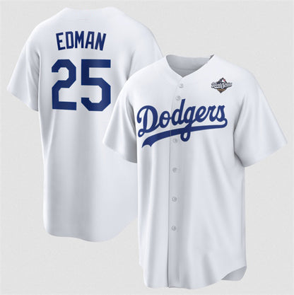 Los Angeles Dodgers #25 Tommy Edman White RONA 2025 World Series Home Cool Base Stitched Jersey