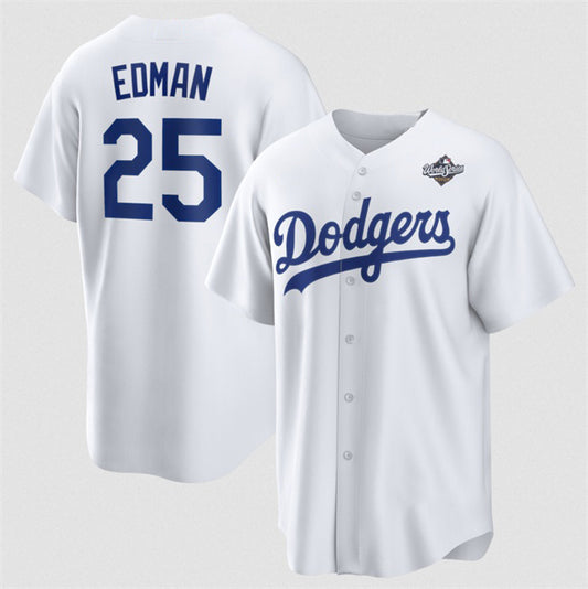 Los Angeles Dodgers #25 Tommy Edman White RONA 2025 World Series Home Cool Base Stitched Jersey