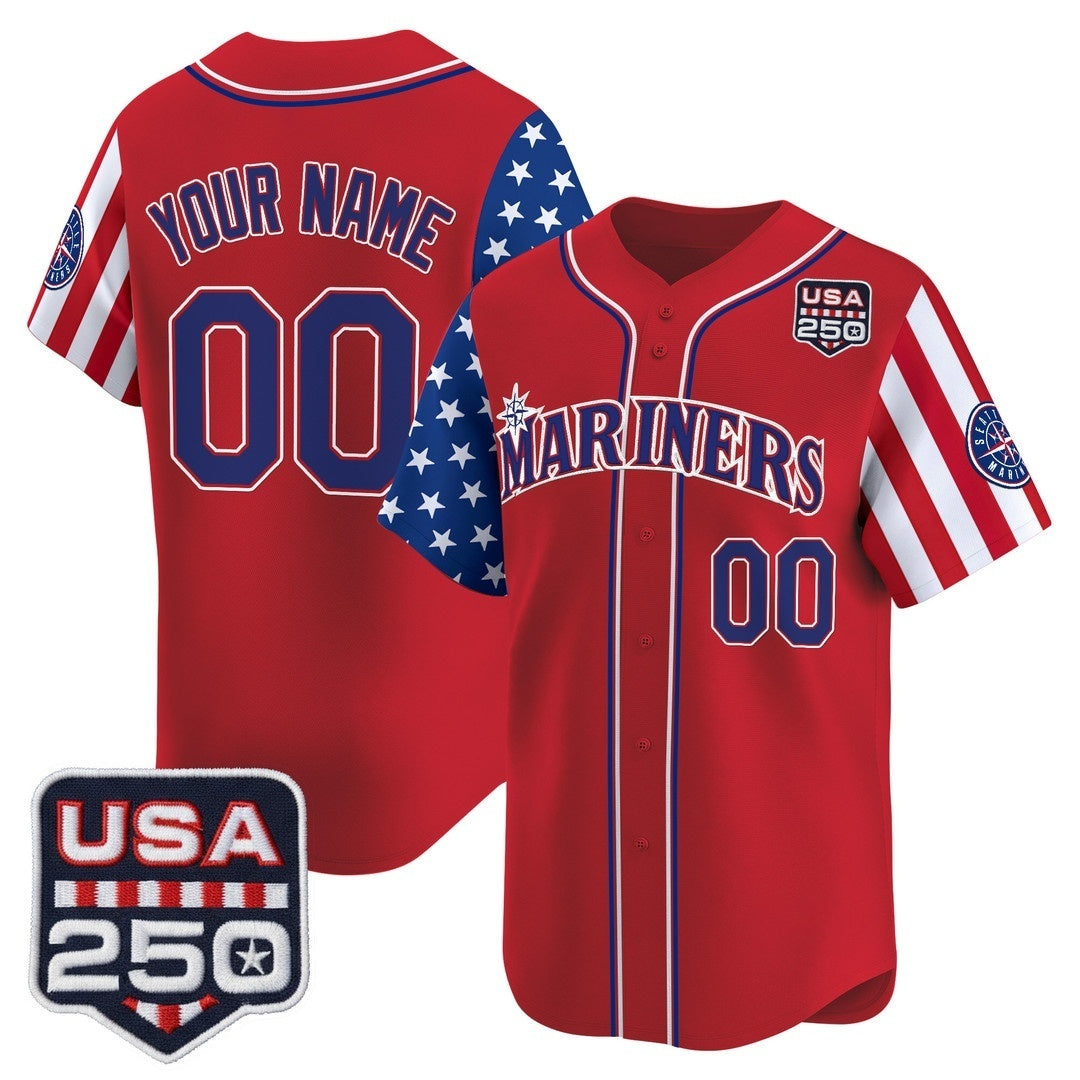 Custom Seattle Mariners America 250 Edition Vapor Premier Limited Red RONA Stitched Jerseys