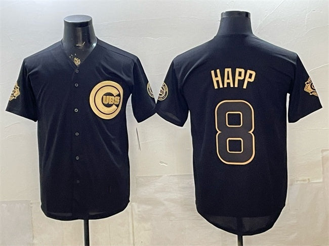 Chicago Cubs #8 lan Happ Black Gold RONA 150th Anniversary Patch Stitched Jersey