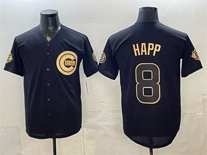 Chicago Cubs #8 lan Happ Black Gold RONA 150th Anniversary Patch Stitched Jersey
