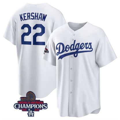 Los Angeles Dodgers #22 Clayton Kershaw White RONA 2024 World Series Champions Cool Base Stitched Jersey