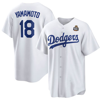 Los Angeles Dodgers #18 Yoshinobu Yamamoto White RONA 2024 World Series Cool Base Stitched Jersey