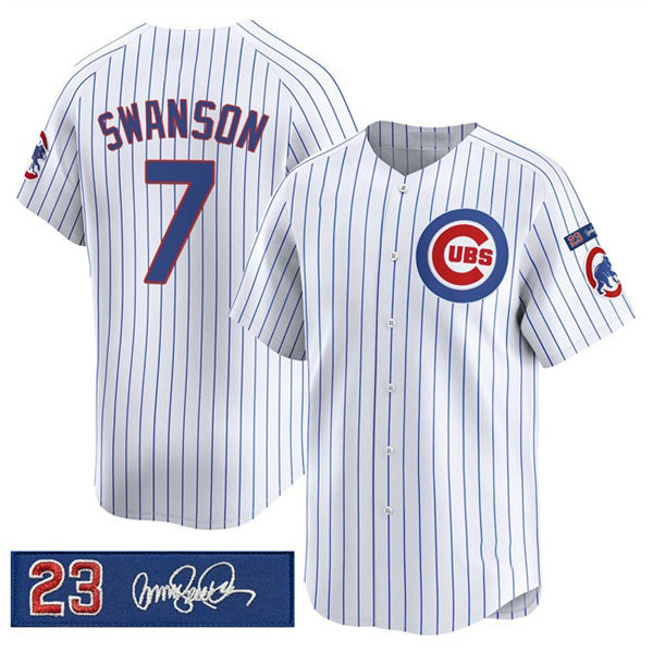 Chicago Cubs #7 Dansby Swanson White RONA Pinstripe 'Ryne Sandberg Tribute' Vapor Limited V3 Stitched Jersey