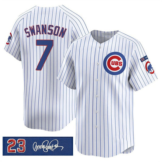 Chicago Cubs #7 Dansby Swanson White RONA Pinstripe 'Ryne Sandberg Tribute' Vapor Limited V3 Stitched Jersey
