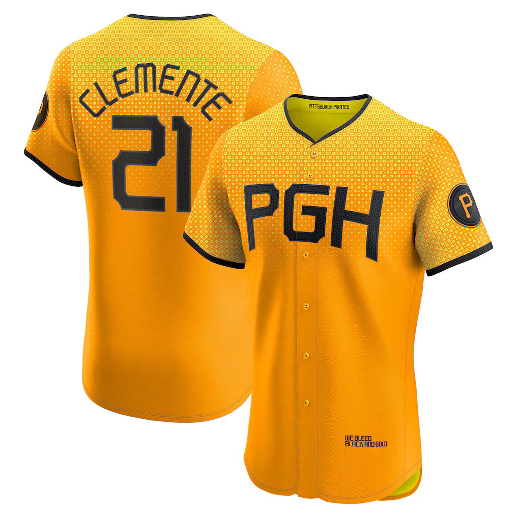 Pittsburgh Pirates #21 Roberto Clemente Gold RONA City Connect Elite Player Jersey