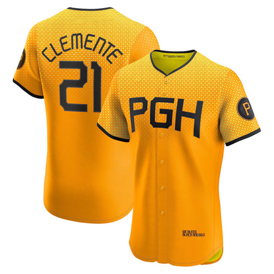 Pittsburgh Pirates #21 Roberto Clemente Gold RONA City Connect Elite Player Jersey