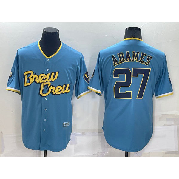Milwaukee Brewers #27 Willy Adames 2022 Powder Blue RONA City Connect Cool Base Stitched Jersey