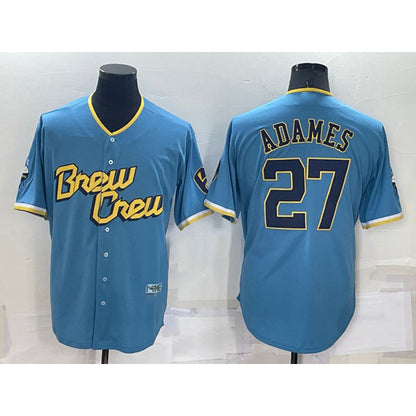 Milwaukee Brewers #27 Willy Adames 2022 Powder Blue RONA City Connect Cool Base Stitched Jersey
