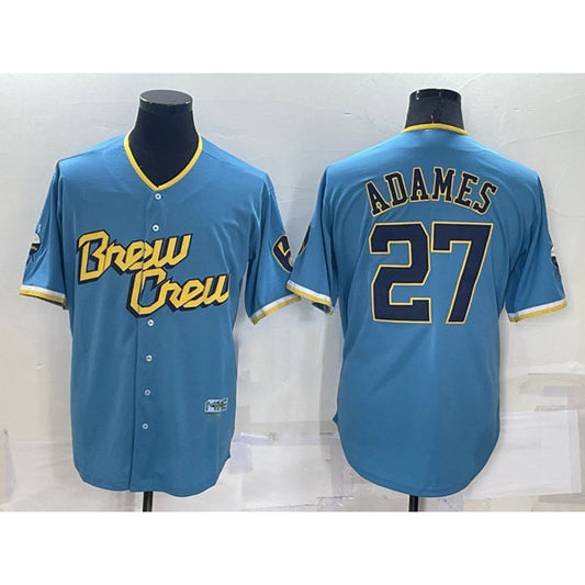 Milwaukee Brewers #27 Willy Adames 2022 Powder Blue RONA City Connect Cool Base Stitched Jersey