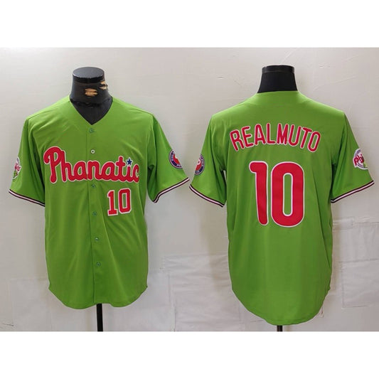 Philadelphia Phillies #10 JT Realmuto Number Green RONA With Patch Stitched Cool Base Jersey