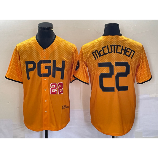 Pittsburgh Pirates #22 Andrew McCutchen Number Gold RONA 2023 City Connect Stitched Jersey
