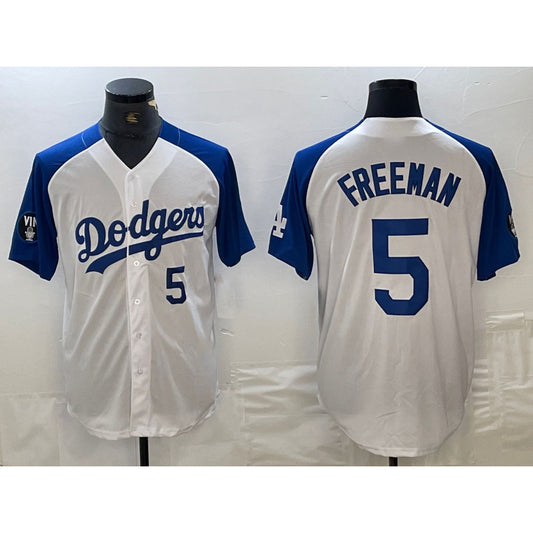 Los Angeles Dodgers #5 Freddie Freeman Number White Blue RONA Fashion Stitched Cool Base Limited Jersey 2