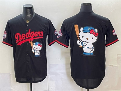 Los Angeles Dodgers Team Big Logo Black RONA Hello Kitty Night 2025 World Series Champions Patch Stitched Jersey