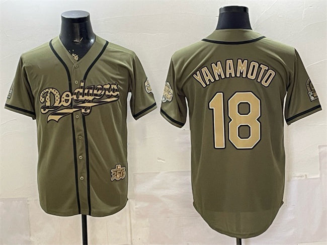 Los Angeles Dodgers #18 Yoshinobu Yamamoto Olive RONA 2026 Armed Forces Day Stitched Jersey