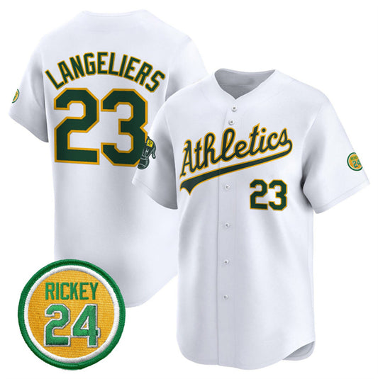 Oakland Athletics #23 Shea Langeliers White RONA 2024 Home Limited With Rickey Henderson Patch Stitched Jersey