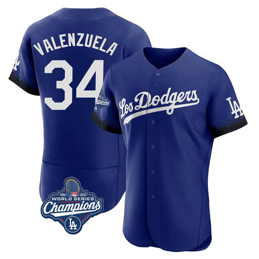 Los Angeles Dodgers #34 Fernando Valenzuela Player Royal RONA World Series Meet City Connect Elite Home Stitched Jerseys