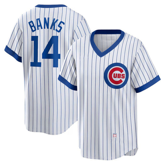 Chicago Cubs #14 Ernie Banks White RONA Home Cooperstown Collection Player Jersey