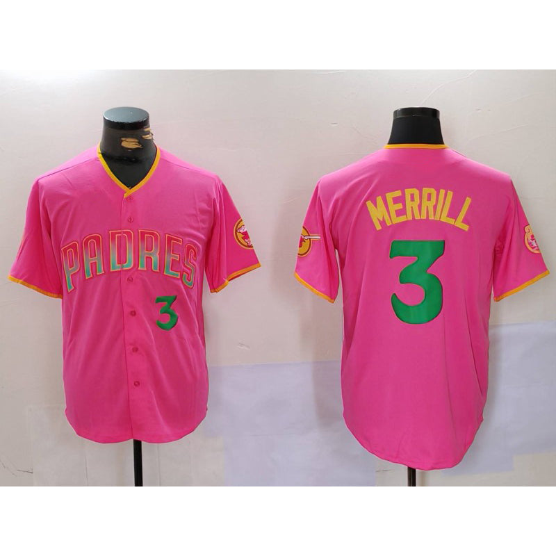 San Diego Padres #3 Jackson Merrill Pink RONA Player Number Fashion Jersey 2
