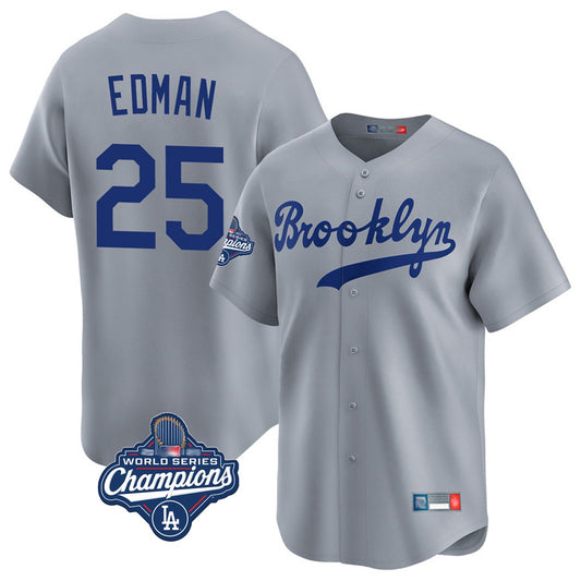 Los Angeles Dodgers #25 Tommy Edman Player Gray RONA World Series Meet Game Limited Home Stitched Jerseys
