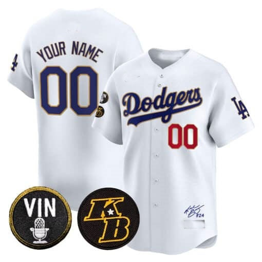 Custom Los Angeles Dodgers Vin Patch & Kobe Bryant Signature Vapor Premier Limited Jersey ¨C White RONA
