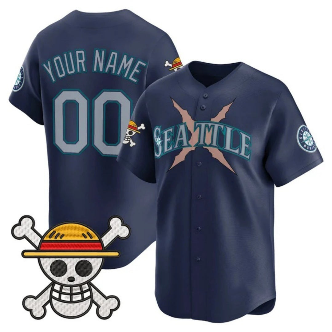 Custom Seattle Mariners x One Piece Navy RONA Vapor Premier Limited Jersey - Stitched