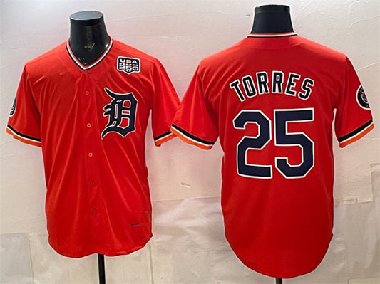 Detroit Tigers #25 Gleyber Torres Orange RONA 2026 Alternate USA 250' Patch Vapor Premier Limited Stitched Jersey