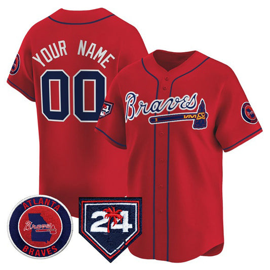 Custom Atlanta Braves Red RONA 2024 Spring Training Patch Limited Stitched Jersey