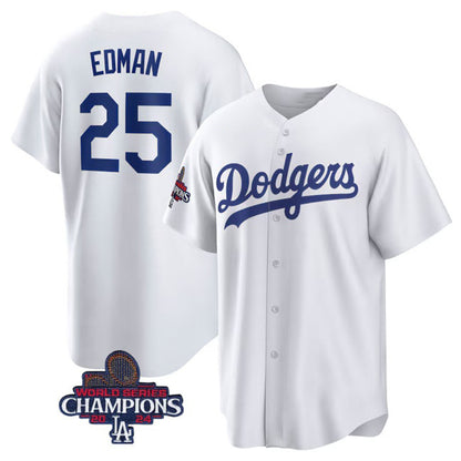 Los Angeles Dodgers #25 Tommy Edman White RONA 2024 World Series Champions Cool Base Stitched Jersey