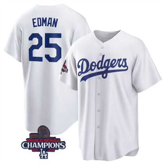 Los Angeles Dodgers #25 Tommy Edman White RONA 2024 World Series Champions Cool Base Stitched Jersey