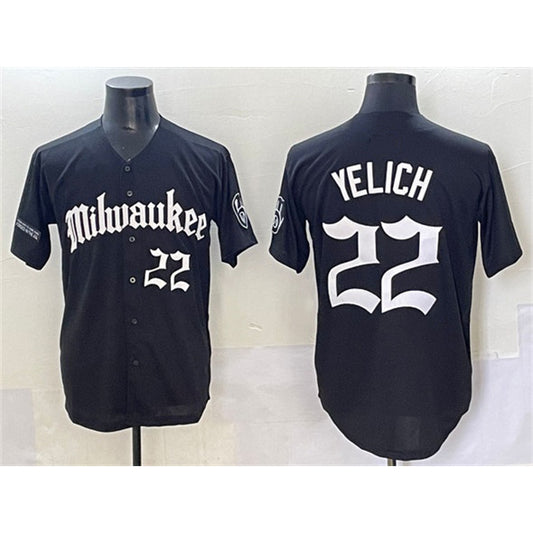 Milwaukee Brewers #22 Christian Yelich Black RONA 'Gothic 414 Shadows Edition' Vapor Premier Limited Stitched Jersey