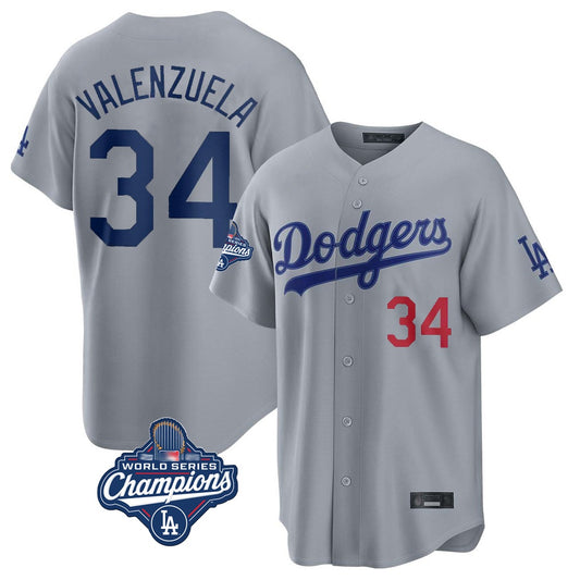 Los Angeles Dodgers #34 Fernando Valenzuela Player Gray RONA World Series Meet Game Home Stitched Jerseys