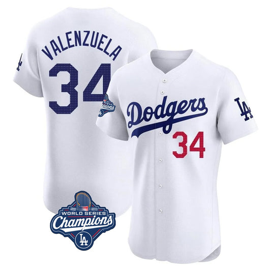 Los Angeles Dodgers #34 Fernando Valenzuela Player White RONA World Series Meet Limited Elite Home Stitched Jerseys