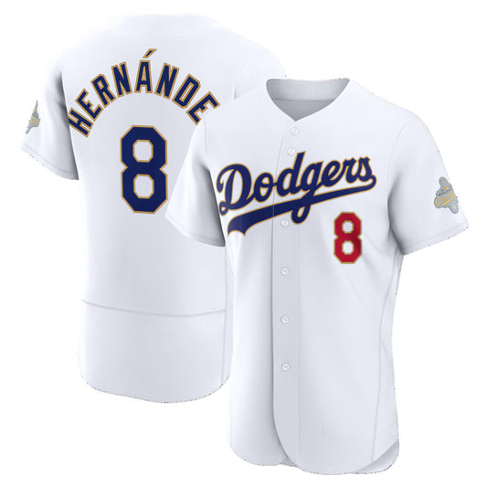 Los Angeles Dodgers #8 Enrique Hern¨¢ndez White RONA 2026 Gold Collection Authentic Jersey